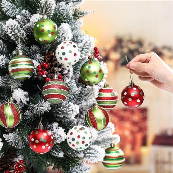 Set of 12 Christmas Ball Ornaments, 2.4'' Glitter Elf Candy Cane Tree Decoration - Picture 4 of 8